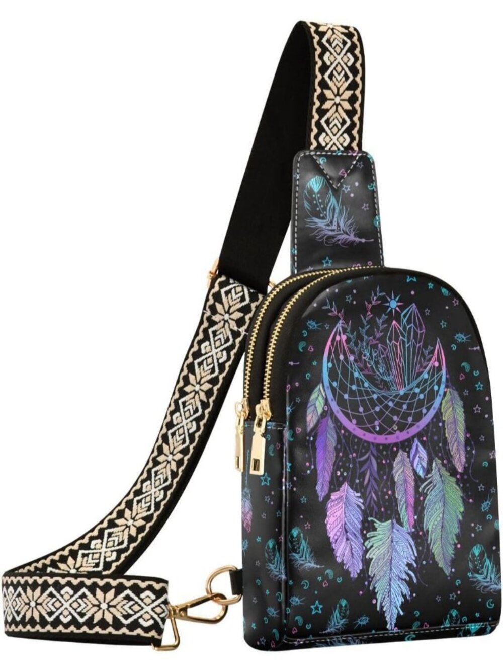 Unisex Dreamcatcher Halloween Bat Sling Backpack Travel Hiking Crossbody Bag